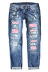 Sky Blue Valentine'S Day Heart Patchwork Jeans